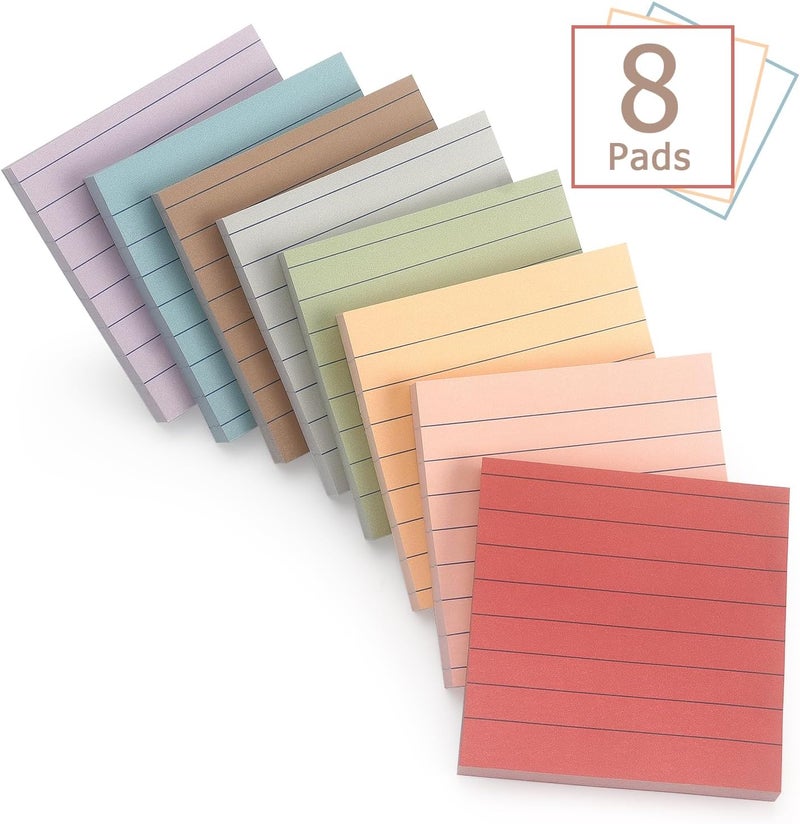 Eastern Wolf 8 Pads Lined Sticky Notes Vintage Color 3x3 in, Self-Stick Sticky Note Pads Lined Pads 8 Pads/Pack, 640 Sheets, Easy to Paste for Office, School, Home - Image 2